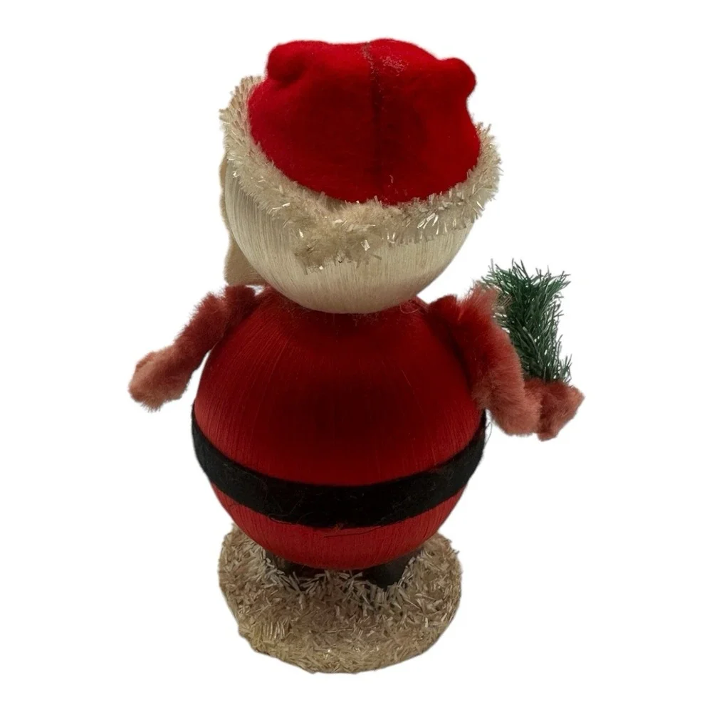 Vintage Silk Satin Ball Santa Claus‎ Christmas Figurine Chenille Felt 5.5